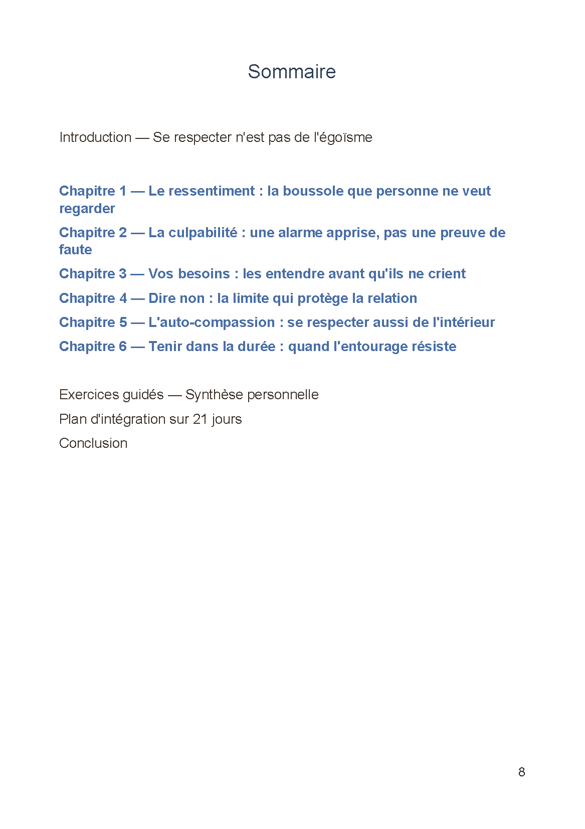 Sommaire du tome 4 - Se respecter